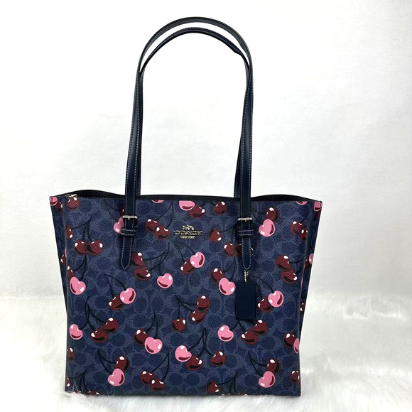 Coach Mollie Tote In Signature Canvas With Cherry Print In Gold/Denim CAA73 NWT - Picture 1 of 12